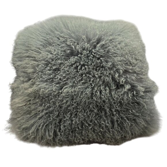 Tahari Wool Fur Fluffy Decorative Throw Pillow Light Green and Gray - Picture 2 of 12